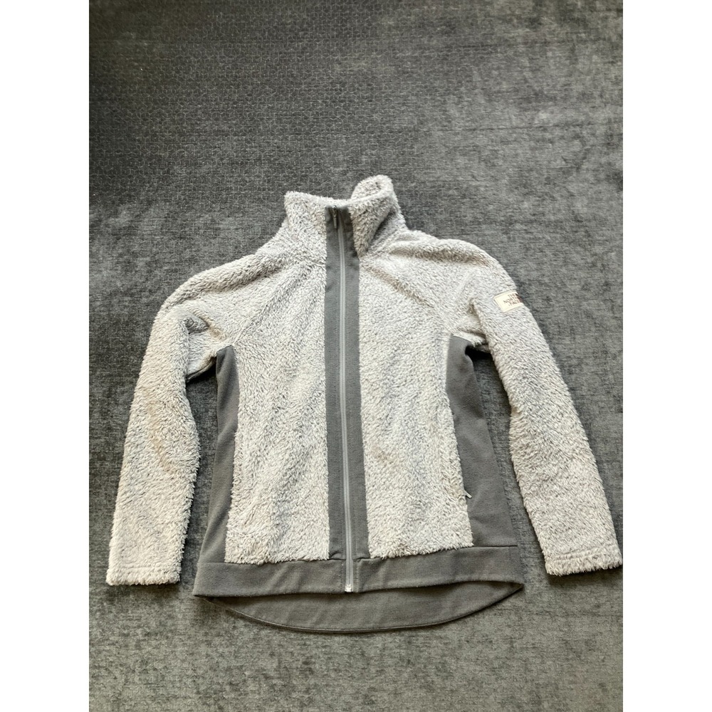 The North Face Furry Fleece Jacket Women Medium Gray Teddy Soft Mock Neck Zip Up